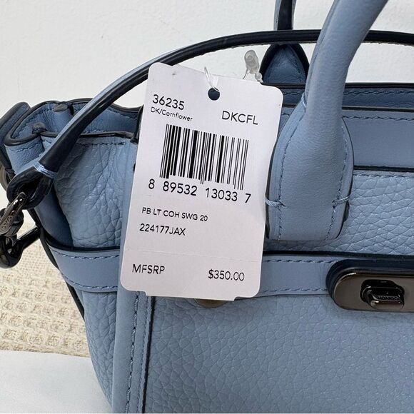 Coach Swagger 20 Pebble Leather Satchel 36235 Cornflower Blue Crossbody Bag - Picture 5 of 11